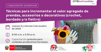 Capacitación presencial "Técnicas para incrementar el valor agregado de prendas, accesorios o decorativos"