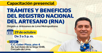 Capacitación  presencial "Trámites y beneficios del registro nacional del artesano (RNA)"