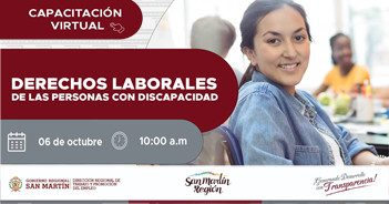 Capacitación online gratis "Derechos laborales de las personas con discapacidad" de la DRTPE de San Martín