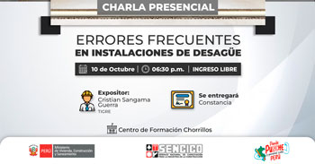 Charla presencial gratis " Errores frecuentes en instalaciones de desagüe " del SENCICO