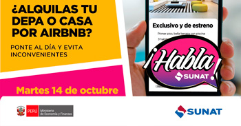 Charla online gratis "¿Alquilas tu depa o casa por Airbnb? ponte al día y evita inconvenientes" de la SUNAT