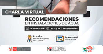Charla online gratis "Recomendaciones en instalaciones de agua" del SENCICO