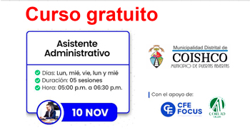 Curso online gratis "Asistente administrativo" de la Municipalidad de Coishco