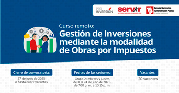Curso online gratis "Gestión de Inversiones mediante la modalidad de Obras por Impuestos" de la ENAP