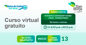 Curso online gratis "Ofimática (Microsoft, Word, Excel y Power Point)" de la Municipalidad De San Borja