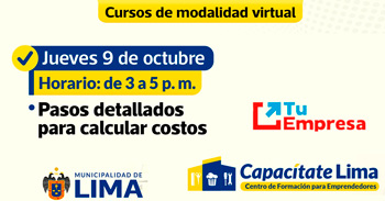 Curso online gratis "Pasos detallados para calcular costos" de la Municipalidad de Lima