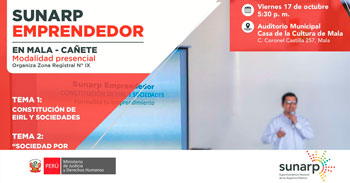 Evento presencial "Formaliza tu negocio: EIRL, sociedades y SACS" de la Sunarp