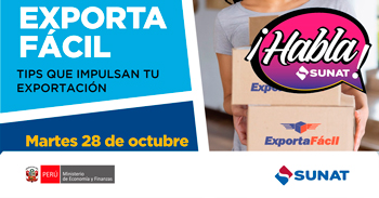 Evento online gratis "Exporta fácil, Tips que impulsan tu exportación" de la SUNAT