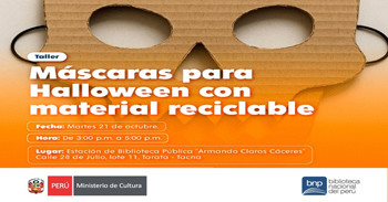 Taller presencial gratis "Máscaras para Halloween con material reciclable" de la BNP