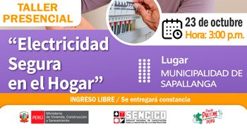 Taller presencial gratis sobre "Electricidad segura en el hogar" del Sencico Huancayo