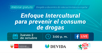Webinar online "Enfoque Intercultural para prevenir el consumo de drogas" de DEVIDA PERÚ