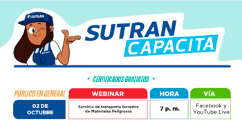 Webinar online gratis "Servicio de transporte terrestre de Materiales Peligrosos"  de la SUTRAN