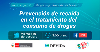 Webinar online "Prevención de recaída en el tratamiento del consumo de drogas." de DEVIDA PERÚ