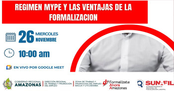 Capacitación online gratis "Régimen MYPE y las ventajas de la formalización" DRTPE Amazonas