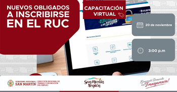 Capacitación online gratis "Nuevos obligados a inscribirse en el RUC" de la DRTPE de San Martín