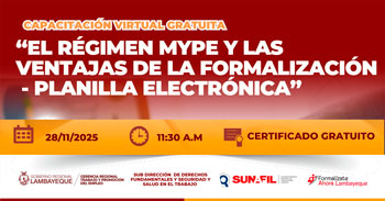 Capacitación online gratis "El régimen MYPE y las ventajas de la formalización - Planilla Electrónica"