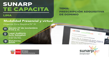 Capacitación virtual y presencial gratis "Prescripción adquisitiva de dominio" de la Sunarp