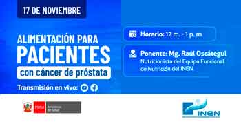 Charla online gratis "Alimentación para pacientes con cáncer de próstata" del INEN