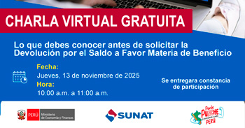 Charla online gratis "Devolución por el Saldo a Favor Materia de Beneficio" de la SUNAT