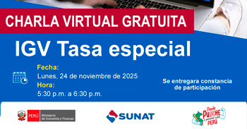 Charla online gratis "IGV Tasa especial" de la SUNAT