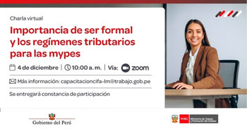Charla online gratis "Importancia de ser formal y los regímenes tributarios para las mypes" del MTPE