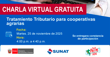 Charla online gratis "Tratamiento Tributario para cooperativas agrarias" de la SUNAT