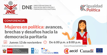 Conferencia online "Mujeres en política: Avances, brechas y desafíos hacia la democracia paritaria" del JNE