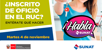 Evento online gratis "¿Inscrito de oficio en el RUC?, Entérate qué hacer" de la SUNAT