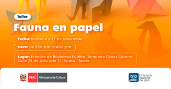 Taller presencial gratis "Fauna en Papel" de la Biblioteca Nacional del Perú