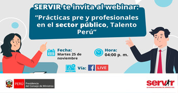 Webinar online "Prácticas pre y profesionales en el sector público, Talento Perú"