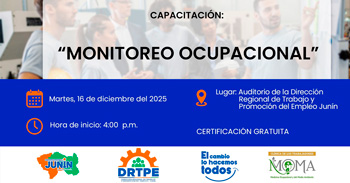  Capacitación presencial gratis "Monitoreo Ocupacional" de  la DRTPE Junín