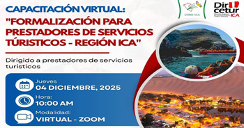  Capacitación virtual "Formalización para Prestadores de Servicios Turísticos - Región Ica" de la Dircetur Ica