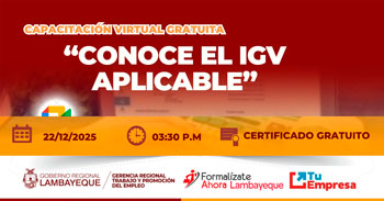  Capacitación online gratis "Conoce el IGV Aplicable" de la GRTPE Lambayeque