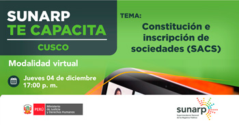 Capacitación online gratis "Constitución e inscripción de sociedades (SACS)" de la SUNARP