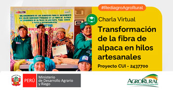 Charla online gratis "Transformación de la fibra de alpaca en hilos artesanales" de Agro Rural