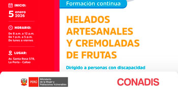 Curso presencial gratis "Helados Artesanales y Cremoladas de fruta" del MIMP Conadis