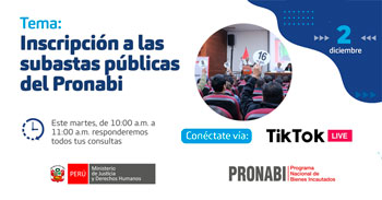 Evento online "Inscripción a las subastas públicas del Pronabi" del MINJUSDH