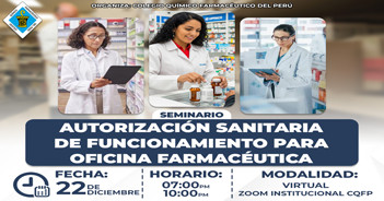  Seminario online "Autorización sanitaria de funcionamiento para oficina farmacéutica"  