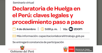 Seminario online gratuita "Declaratoria de Huelga en el Perú" del MTPE
