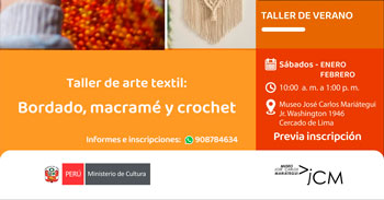  Taller presencial "Bordado, Macramé y Croche" del Museo José Carlos Mariátegui