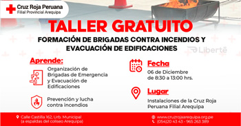 Taller presencial gratis "Brigadas contra incendios" de la Cruz Roja Peruana Filial Arequipa
