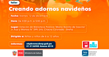 Taller presencial gratis "Creando adornos navideños" de la BNP