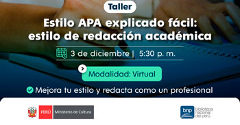 Taller virtual gratis "Estilo APA explicado fácil: estilo de redacción académica" BNP