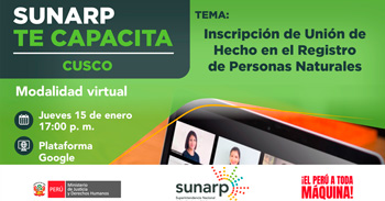  Capacitación online gratis "Inscripción de Unión de Hecho  en el Registro de Personas Naturales" de la SUNARP