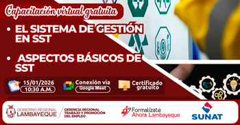  Capacitación online gratis "El sistema de gestión en SST, Aspectos básicos de SST" GRTPE Lambayeque