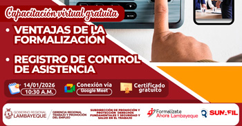  Capacitación online gratis "Ventajas de la formalización, Registro de control de asistencia" GRTPE Lambayeque