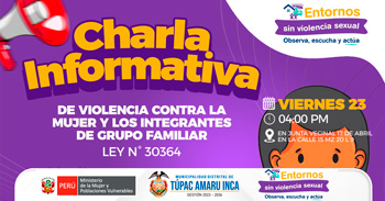  Charla presencial "Violencia contra la mujer y los integrantes de grupo familiar" Municipalidad Túpac Amaru