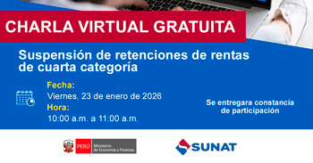  Charla online gratis "Suspensión de retenciones de rentas de cuarta categoría" de la SUNAT