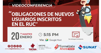 Conferencia virtual gratuita "Nuevos inscritos como personas naturales" de Formalízate Ahora - Tacna
