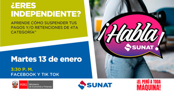 Evento online gratis "Aprende cómo suspender tus pagos y/o retenciones de 4ta categoria" de la SUNAT
